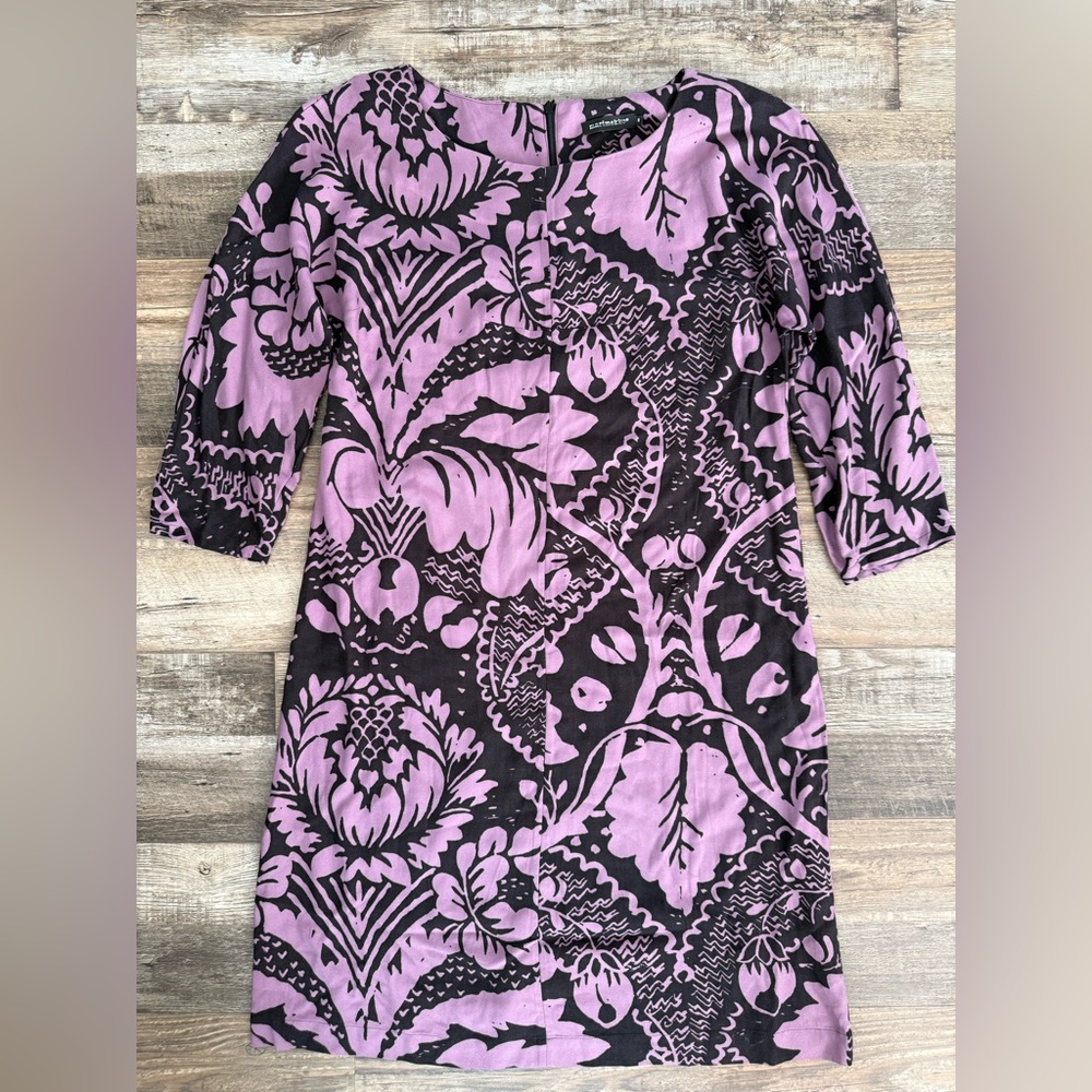 Marimekko Shift Tunic Black and Purple mid Sleeve mid thigh Dress
